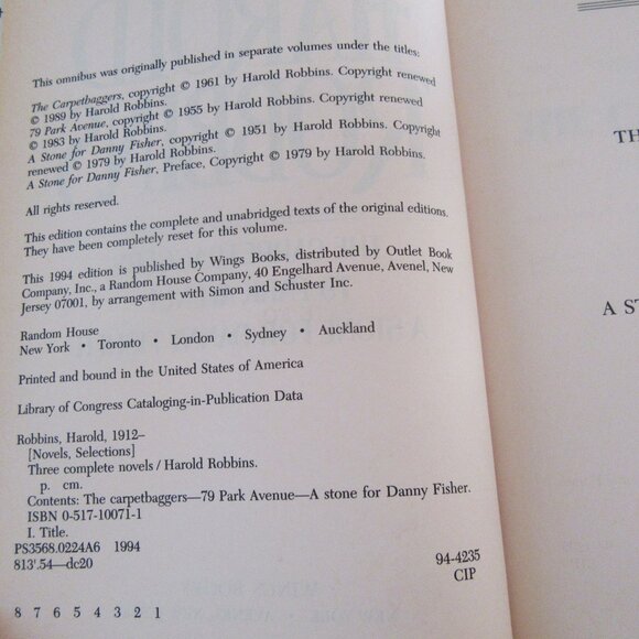 THE CARPETBAGGERS;79 PARK AVENUE;A STONE FOR DANNY FISHER Harold Robbins (HC 94) - Picture 4 of 10